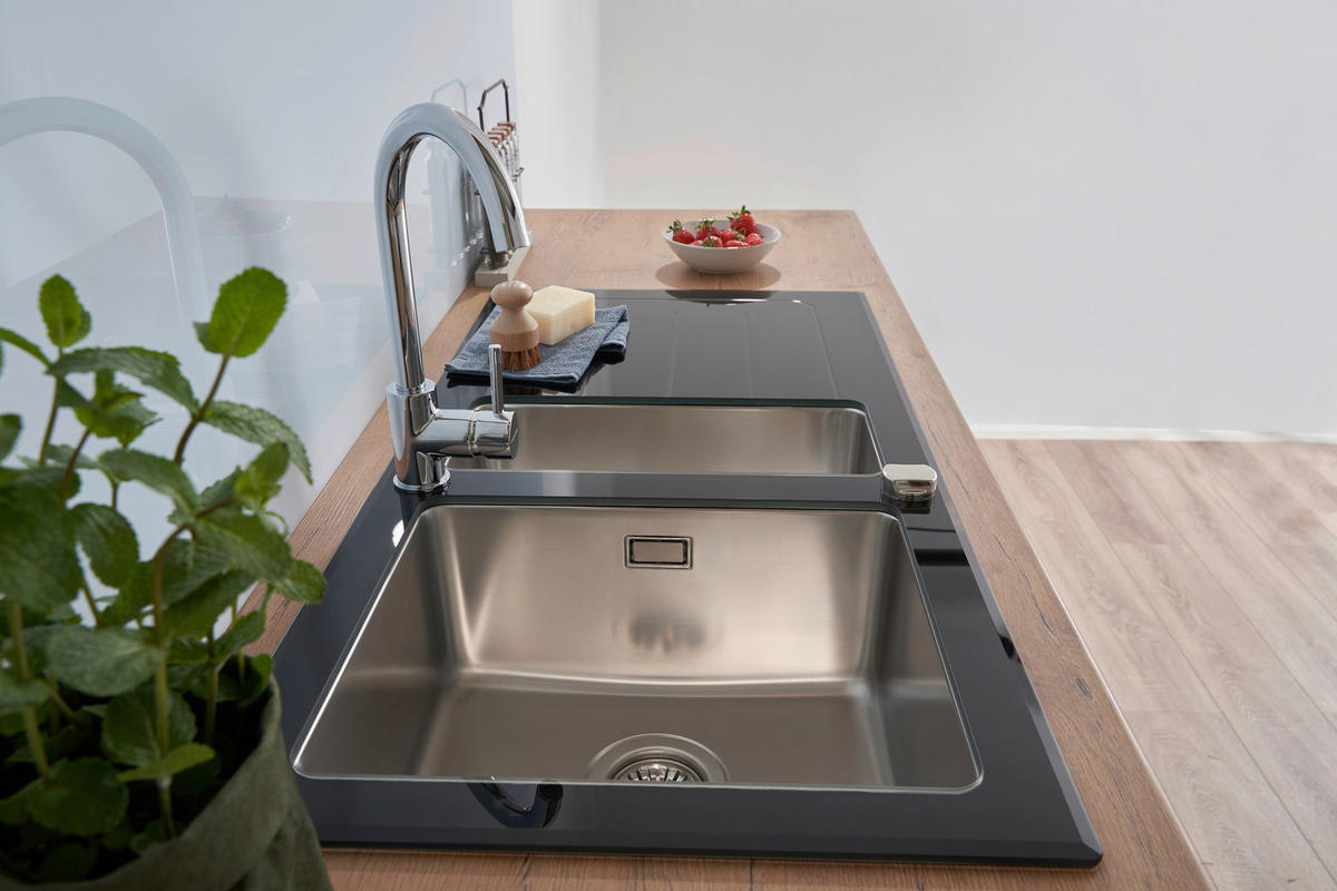 SPÜLE 1720NEWYORK100X50S  - Schwarz, Trend, Glas/Metall (100/21/50cm) - Respekta