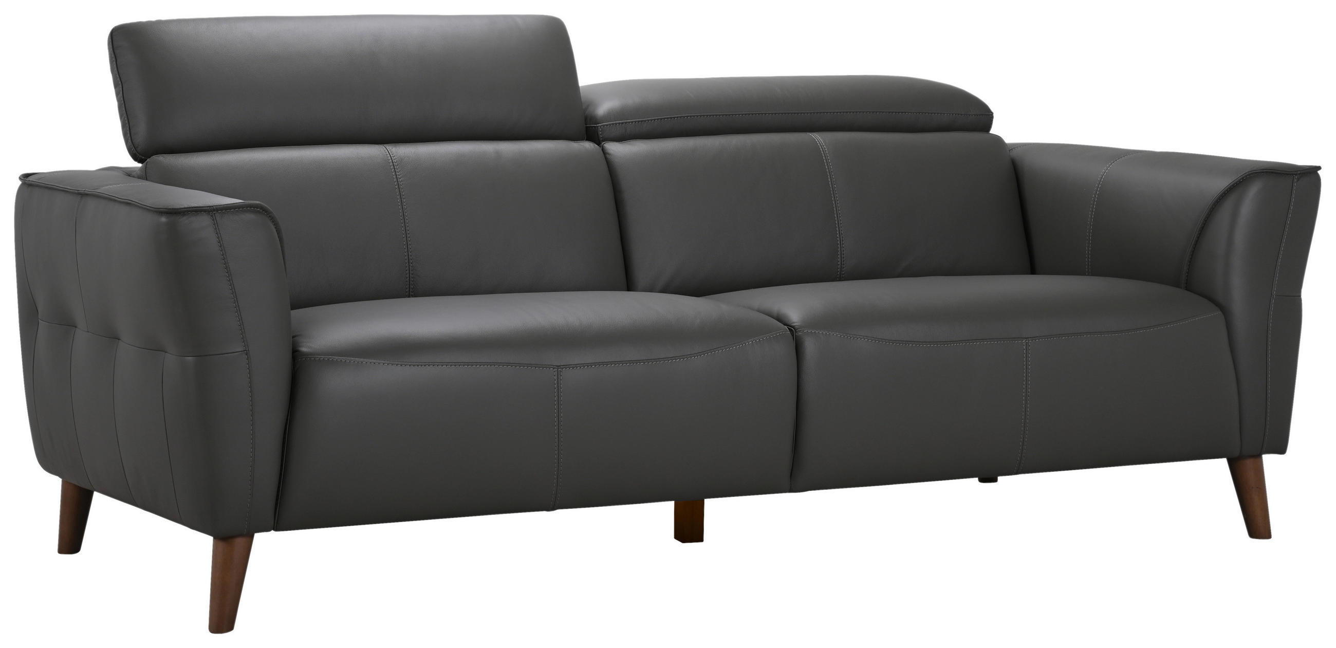 3-SITZER-SOFA Echtleder Grau  - Grau, KONVENTIONELL, Leder/Holz (212/92,5/96,5cm) - MID.YOU