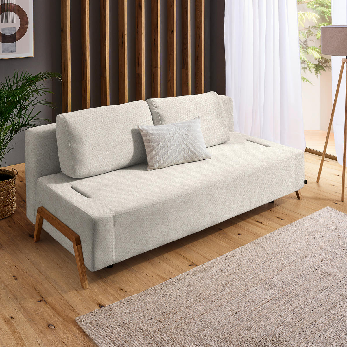 SCHLAFSOFA Bouclé Creme  - Creme/Naturfarben, Design, Holz/Textil (211/88/102cm) - Niels Andersson
