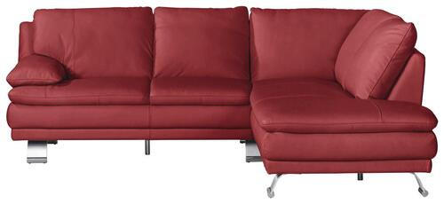 ECKSOFA Rot Kombination Echtleder/Lederlook  - Silberfarben/Rot, KONVENTIONELL, Leder/Metall (246/220cm) - Livetastic