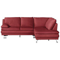 ECKSOFA Rot Kombination Echtleder/Lederlook  - Silberfarben/Rot, KONVENTIONELL, Leder/Metall (246/220cm) - Livetastic