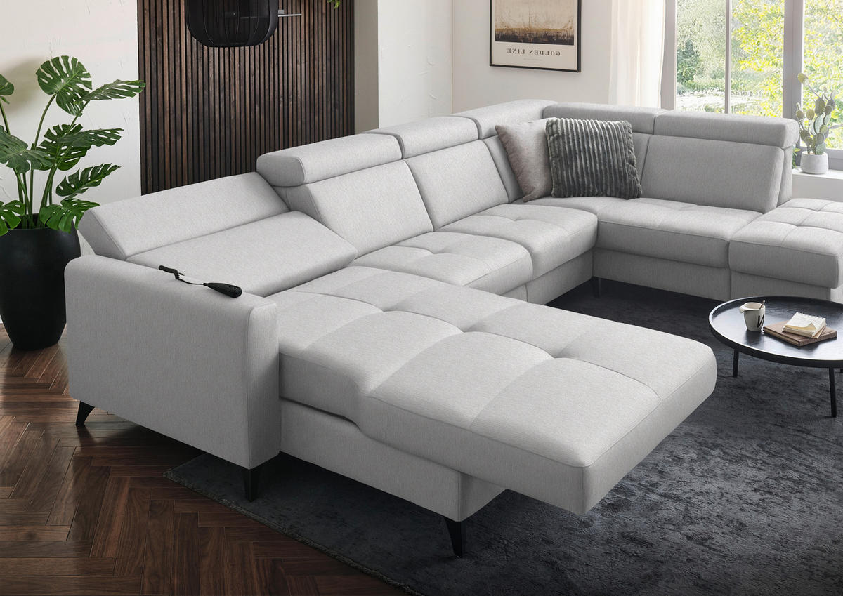 WOHNLANDSCHAFT Beldomo System in Flachgewebe Naturfarben  - Schwarz/Naturfarben, KONVENTIONELL, Textil/Metall (174/333/215cm) - Beldomo System