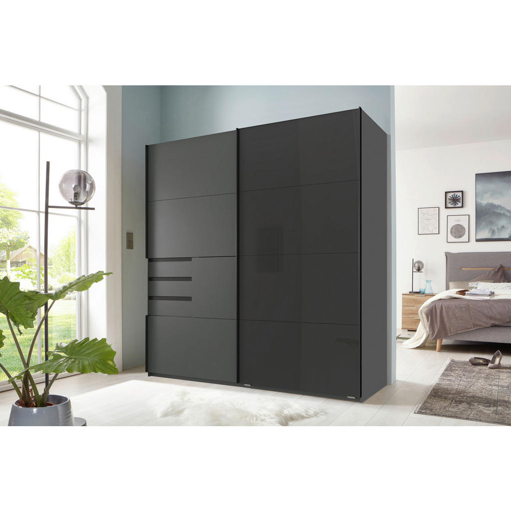 Thumbnail - Boxxx Schwebetürenschrank, Graphit, Schwarz, Metall, 4 Fächer, 3 Schubladen, 180x198x65 cm, BQ - Bündnis für Qualität, M...