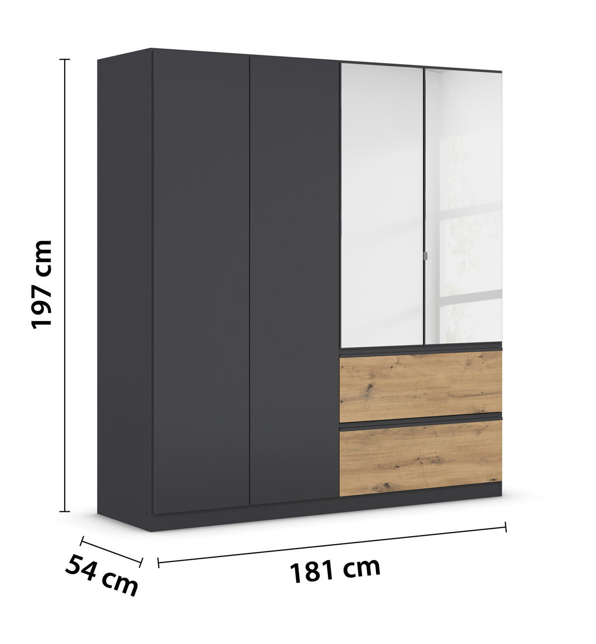 DREHTÜRENSCHRANK in Grau, Eiche Artisan  - Eiche Artisan/Grau, Modern, Holzwerkstoff (181/197/54cm) - Rauch Möbel