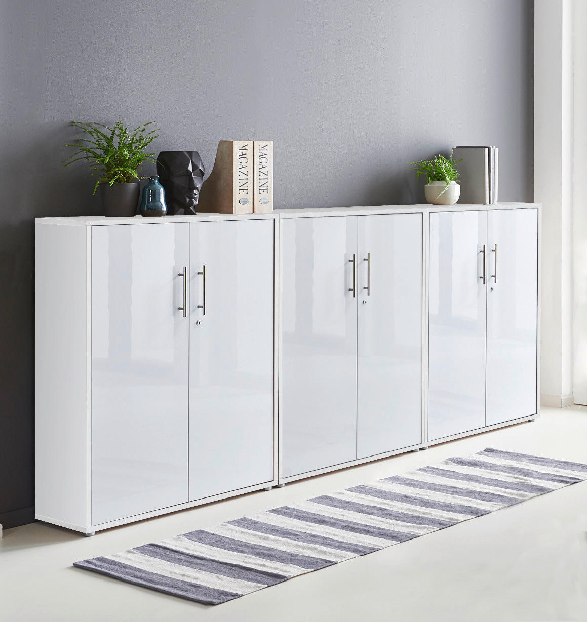 AKTENSCHRANK Weiß, Weiß Hochglanz  - Weiß Hochglanz/Weiß, MODERN, Holzwerkstoff (253,2/113,6/33cm) - MID.YOU