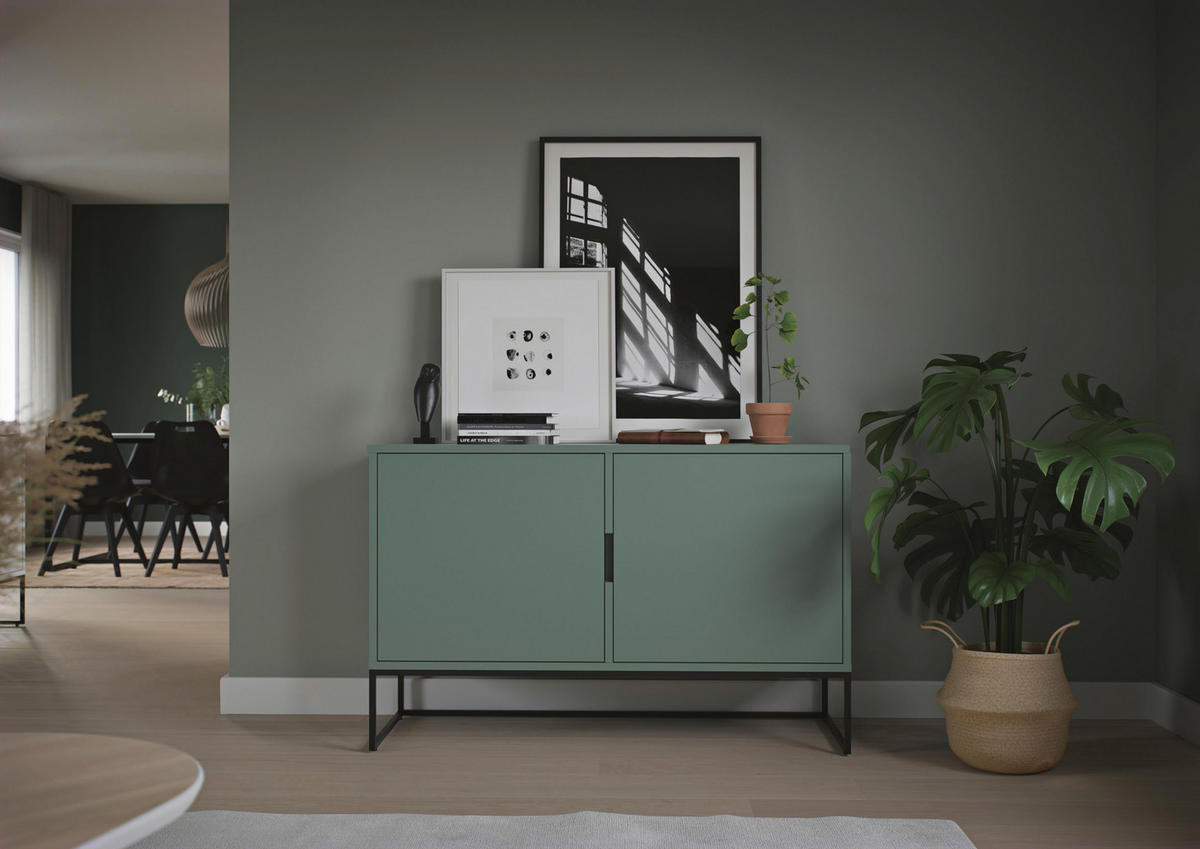 KOMMODE Lipp  in 118/76/43 cm  - Dunkelgrün/Schwarz, Design, Holzwerkstoff/Metall (118/76/43cm)