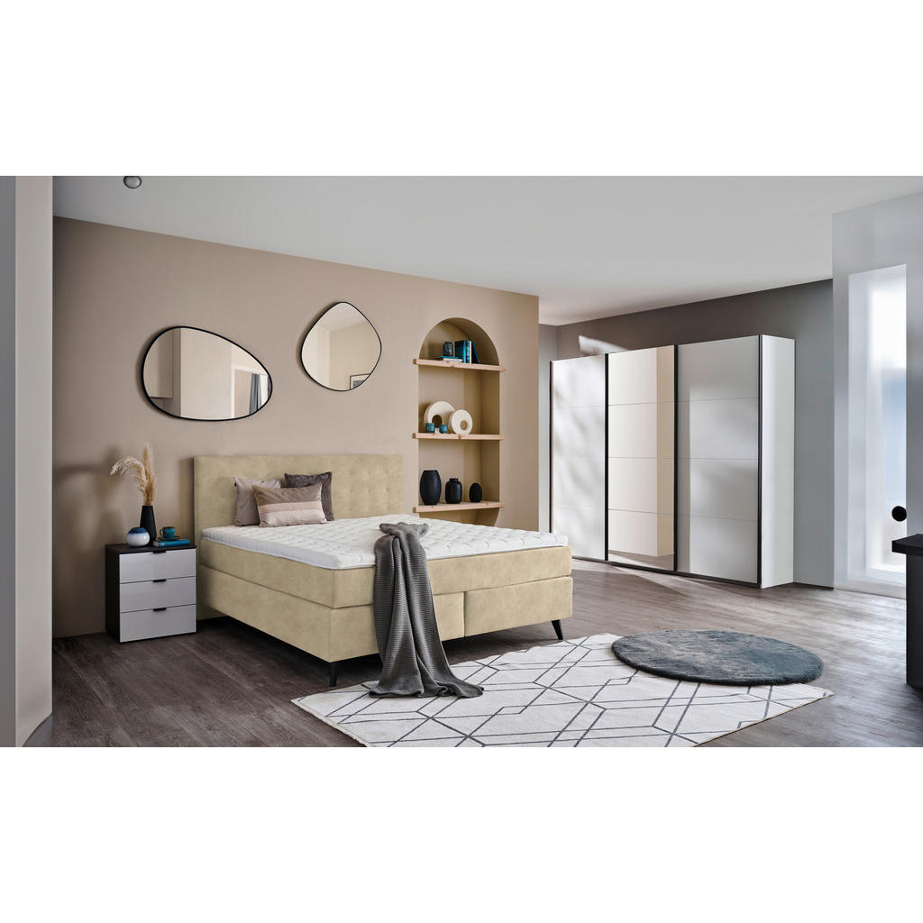 Thumbnail - Voleo Boxspringbett, Beige, Textil, H3, Höhe ca. 19 cm, 200x200 cm, Über- und Sondergrößen erhältlich, gepolstertes Kopf...