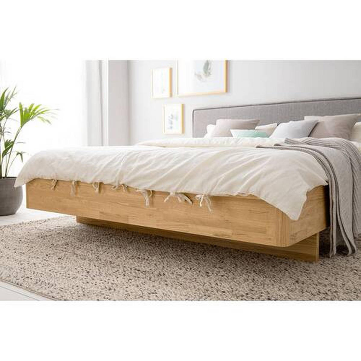 BETT 180/200 cm,  in Wildeiche, gepolstertes Kopfteil, Befestigungsmaterial,  - Wildeiche/Hellgrau, Natur, Holz (180/200cm) - home24