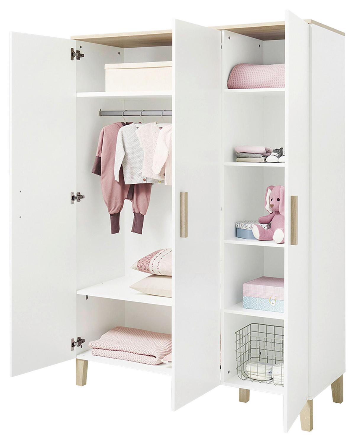 BABYKLEIDERSCHRANK LUMI  - Eichefarben/Weiß, Design, Holz/Holzwerkstoff (135/189/56cm) - Pinolino