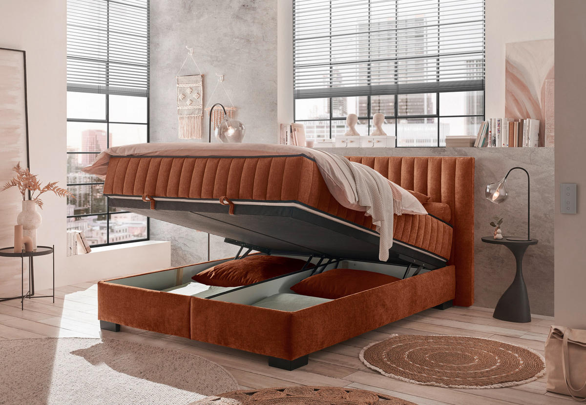 BOXBETT 160/200 cm  in Cognac  - Cognac/Schwarz, Modern, Holzwerkstoff/Kunststoff (160/200cm) - MID.YOU
