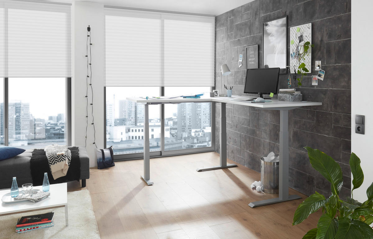 ROHOVÝ PÍSACÍ STÔL, sivá, svetlosivá, 185/177/64-129 cm - sivá/svetlosivá, Design, kov/kompozitné drevo (185/177/64-129cm) - Livetastic