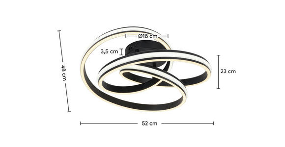 LED-DECKENLEUCHTE 48/52/23 cm   - Schwarz/Weiß, Design, Kunststoff/Metall (48/52/23cm) - Novel