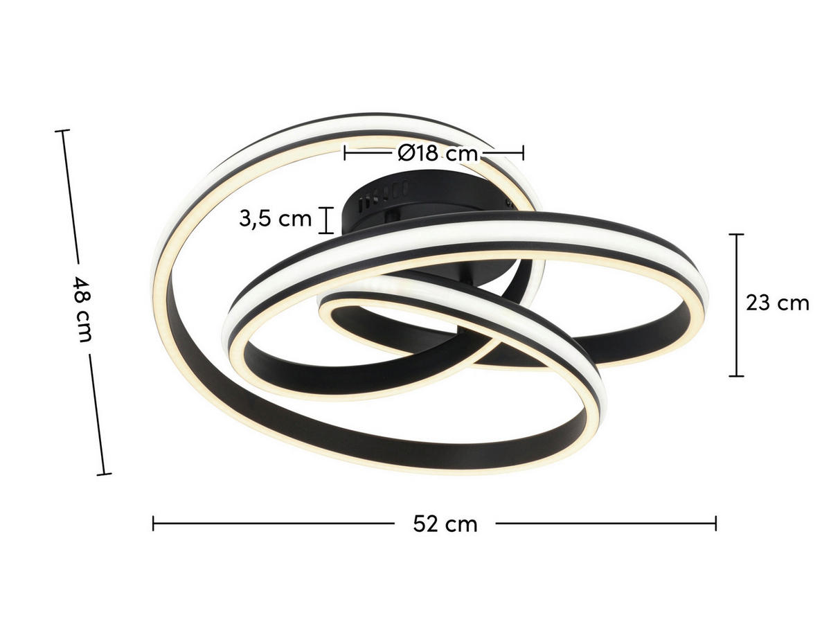 STROPNÍ LED SVÍTIDLO, 48/52/23 cm - bílá/černá, Design, kov/plast (48/52/23cm) - Novel