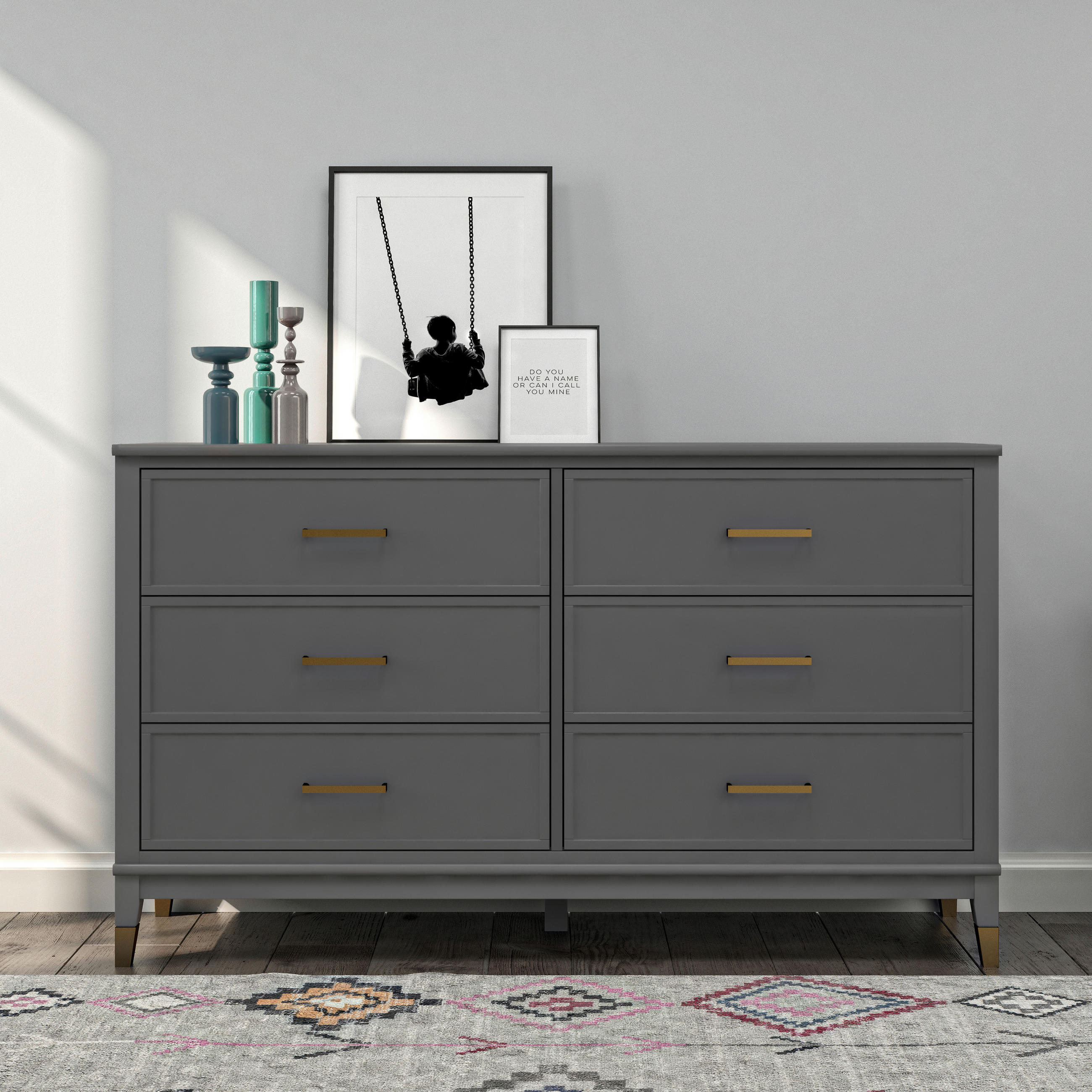 KOMMODE Westerleigh, , 6 Schublade(n)  - Messingfarben/Graphitfarben, Design, Holzwerkstoff/Metall (145/85/41cm) - MID.YOU