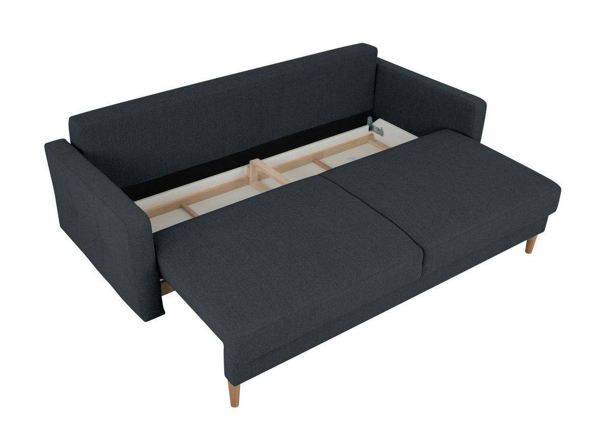 SCHLAFSOFA  mit Rücken echt Dunkelblau  - Buchefarben/Dunkelblau, Design, Holz/Textil (222/93/99cm) - MID.YOU