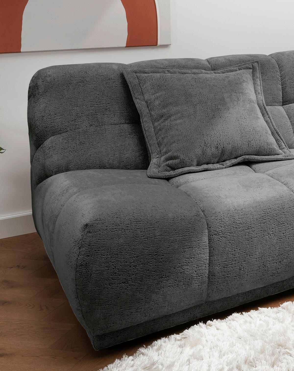 ECKSOFA Chenille Anthrazit  - Anthrazit/Schwarz, Modern, Kunststoff/Textil (254/203cm) - Livetastic