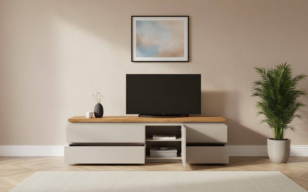 LOWBOARD  195/57,5/42 cm 4 Schublade(n) Typenauswahl, stehend  - Kaschmir/Eichefarben, KONVENTIONELL, Holz/Holzwerkstoff (195/57,5/42cm) - Novel