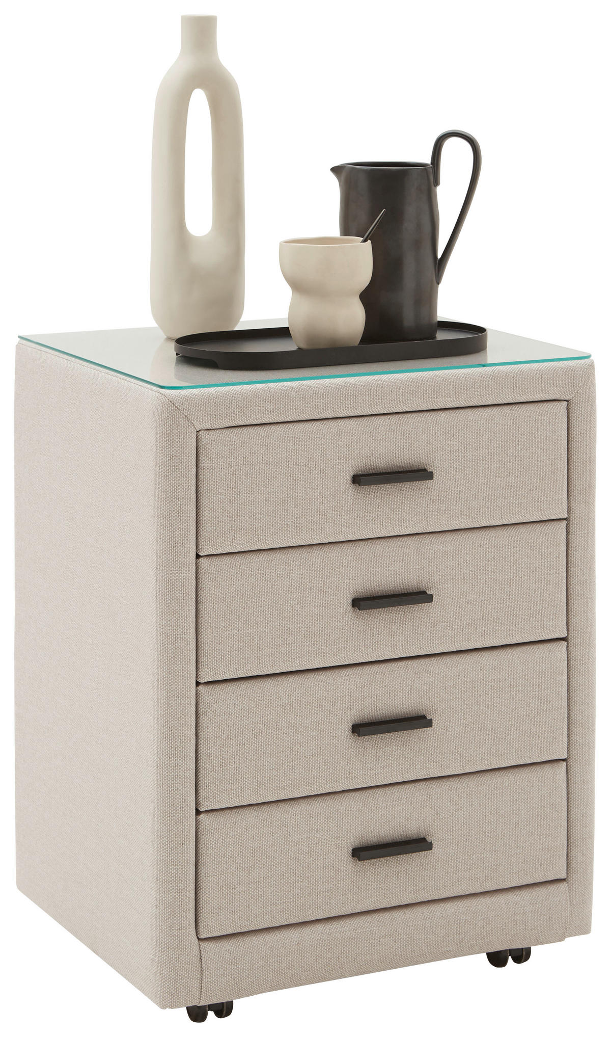 NACHTSCHRANK 50/64/41,5 cm  - Beige/Schwarz, KONVENTIONELL, Glas/Textil (50/64/41,5cm) - Dieter Knoll