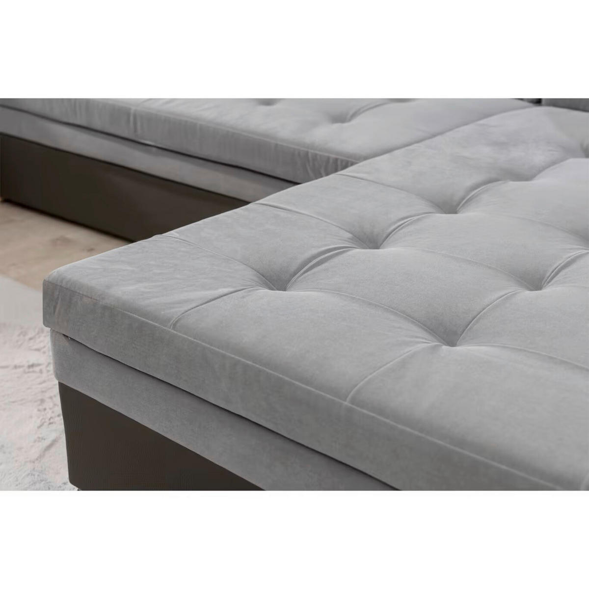 WOHNLANDSCHAFT  Grau, Schwarz Samt  - Chromfarben/Schwarz, Design, Textil/Metall (189/338/189cm) - MID.YOU