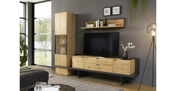 WOHNWAND Asteiche furniert, massiv, Hartholz Anthrazit, Eichefarben - Eichefarben/Anthrazit, KONVENTIONELL, Glas/Holz (278/202/47cm) - Linea Natura