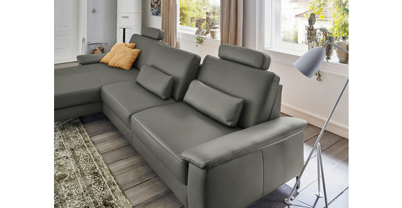 ECKSOFA in Echtleder Grau  - Schwarz/Grau, Design, Leder/Metall (176/334cm) - Dieter Knoll