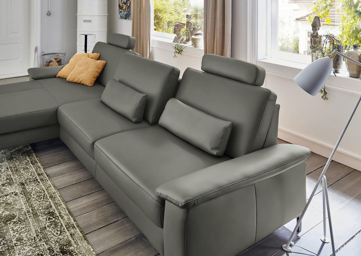 ECKSOFA in Echtleder Grau  - Schwarz/Grau, Design, Leder/Metall (176/334cm) - Dieter Knoll