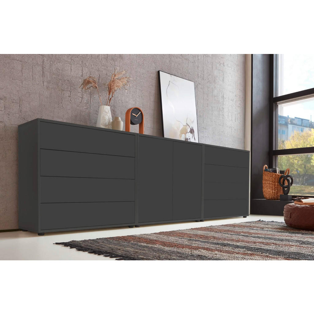 Thumbnail - Mid.you Sideboard Mailand Set 4, Anthrazit, Holzwerkstoff, 3 Fächer, 8 Schubladen, 237x73x33 cm, erweiterbar, stehend, W...
