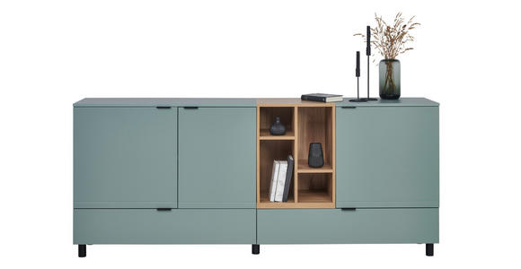 SIDEBOARD Eichefarben, Salbeigrün  210,4/89,4/42 cm  - Eichefarben/Salbeigrün, MODERN, Holzwerkstoff/Metall (210,4/89,4/42cm) - Carryhome