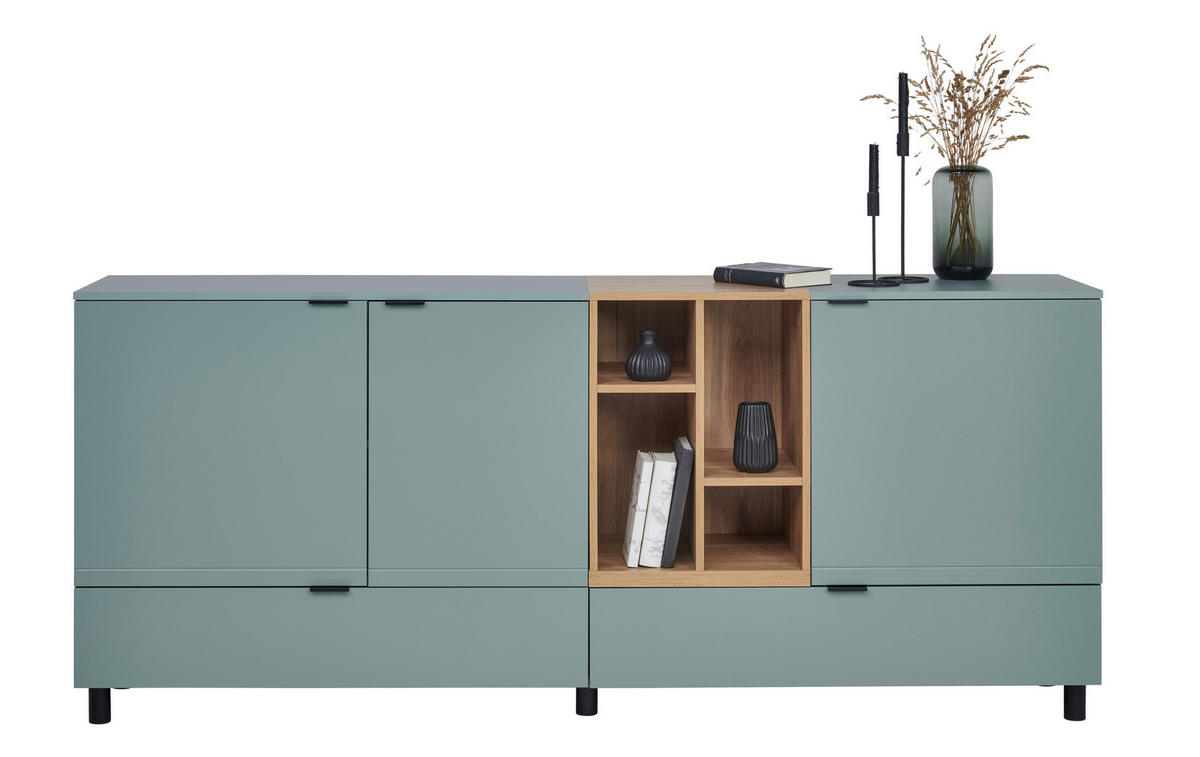 SIDEBOARD Eichefarben, Salbeigrün  210,4/89,4/42 cm  - Eichefarben/Salbeigrün, Modern, Holzwerkstoff/Metall (210,4/89,4/42cm) - Carryhome