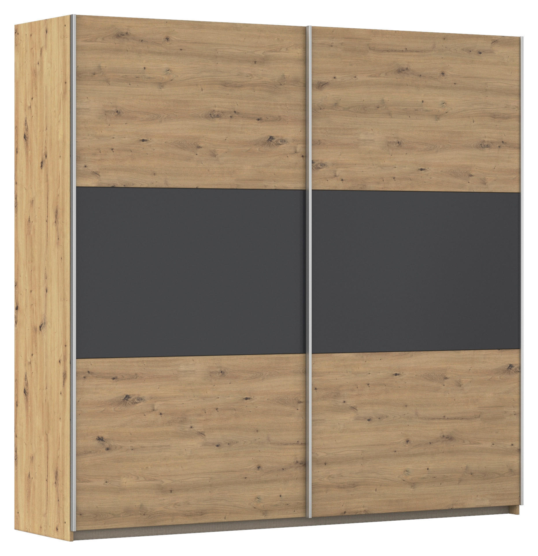 SCHWEBETÜRENSCHRANK 218/210/59 cm 2-türig Grau, Eiche Artisan  - Alufarben/Eiche Artisan, KONVENTIONELL, Holzwerkstoff/Metall (218/210/59cm)