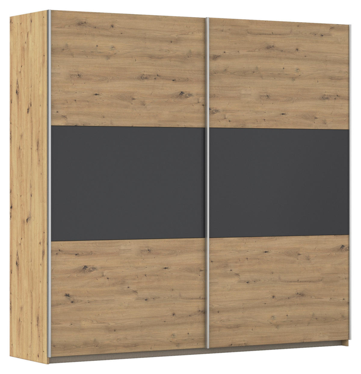 SCHWEBETÜRENSCHRANK 218/210/59 cm 2-türig Grau, Eiche Artisan  - Alufarben/Eiche Artisan, KONVENTIONELL, Holzwerkstoff/Metall (218/210/59cm)