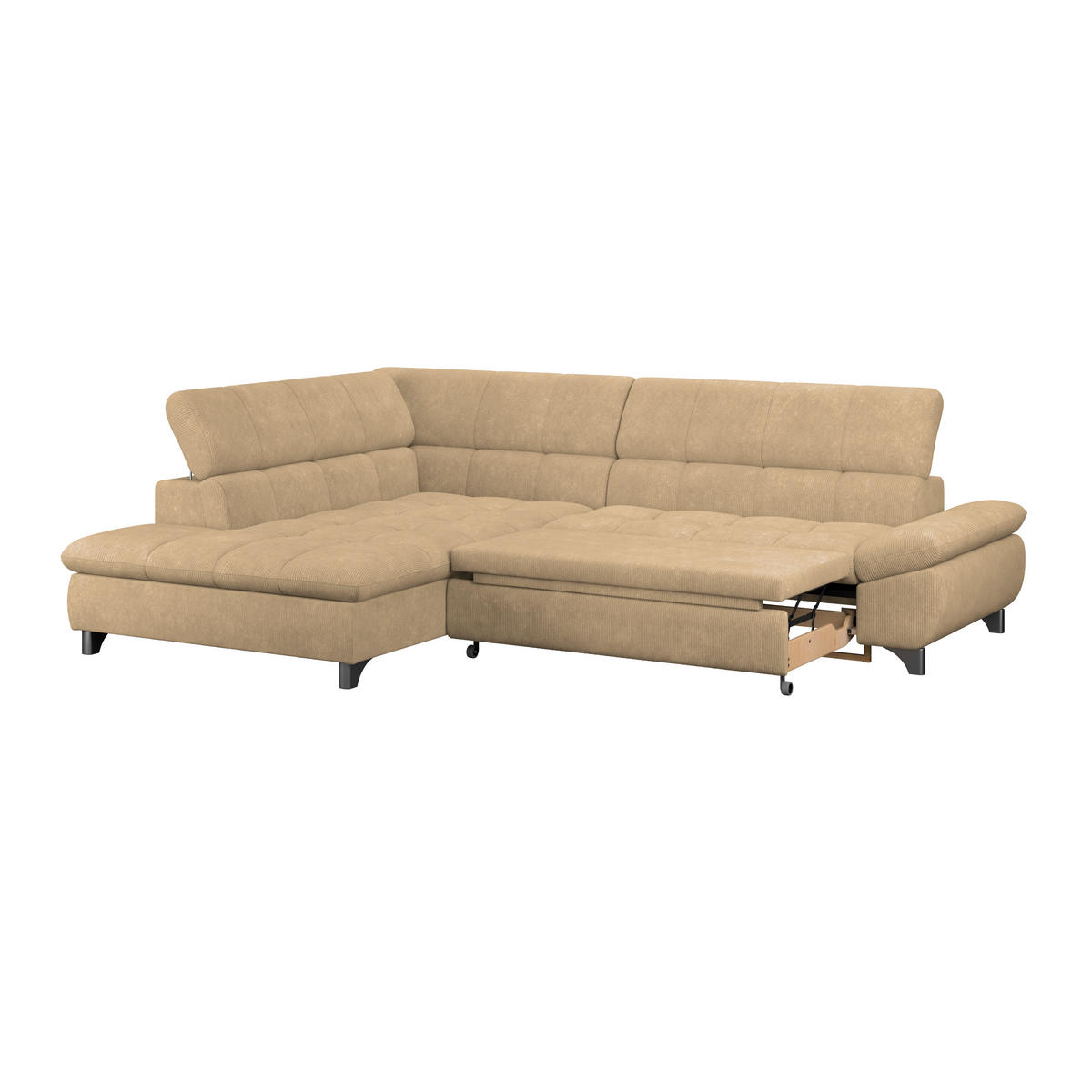 ECKSOFA Sandfarben Chenille  - Sandfarben/Chromfarben, KONVENTIONELL, Textil/Metall (234/312cm) - Livetastic