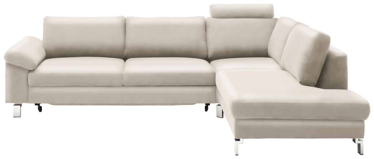 ECKSOFA  in Echtleder Beige  281/200 cm  - Chromfarben/Beige, Design, Leder/Metall (281/200cm) - Pure Home Lifestyle