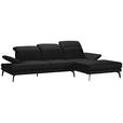 ECKSOFA in Echtleder Schwarz  - Schwarz, Design, Leder/Metall (288/184cm) - Novel