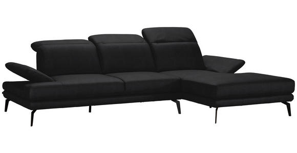 ECKSOFA in Echtleder Schwarz  - Schwarz, Design, Leder/Metall (288/184cm) - Novel