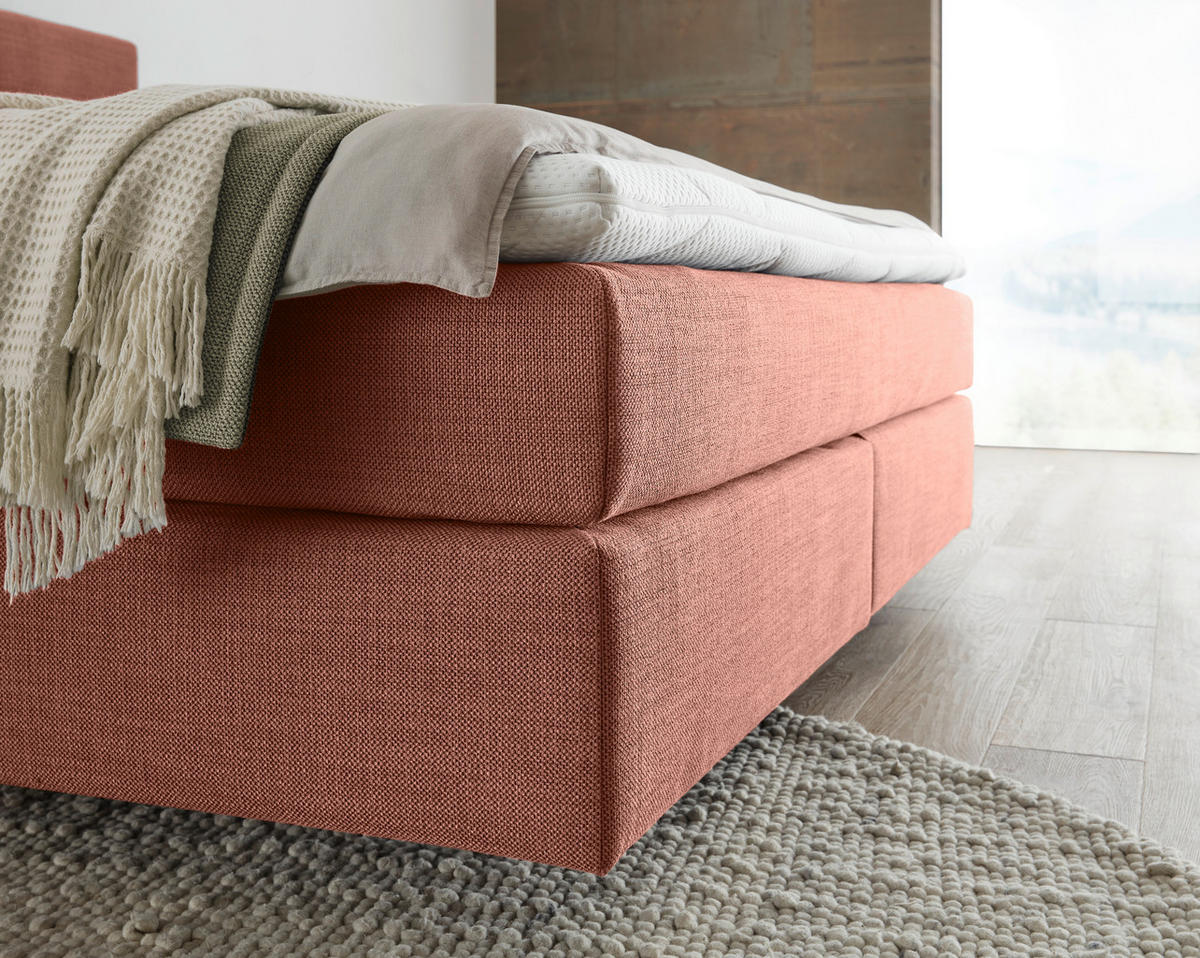 BOXSPRINGBETT 200/200 cm,  in Lachsfarben, Topper, Matratzen, unterschiedliche Matratzenhärtegrade je Bettseite, H2 + H3 = mittel + fest  - Schwarz/Lachsfarben, Design, Kunststoff/Textil (200/200cm) - Dieter Knoll