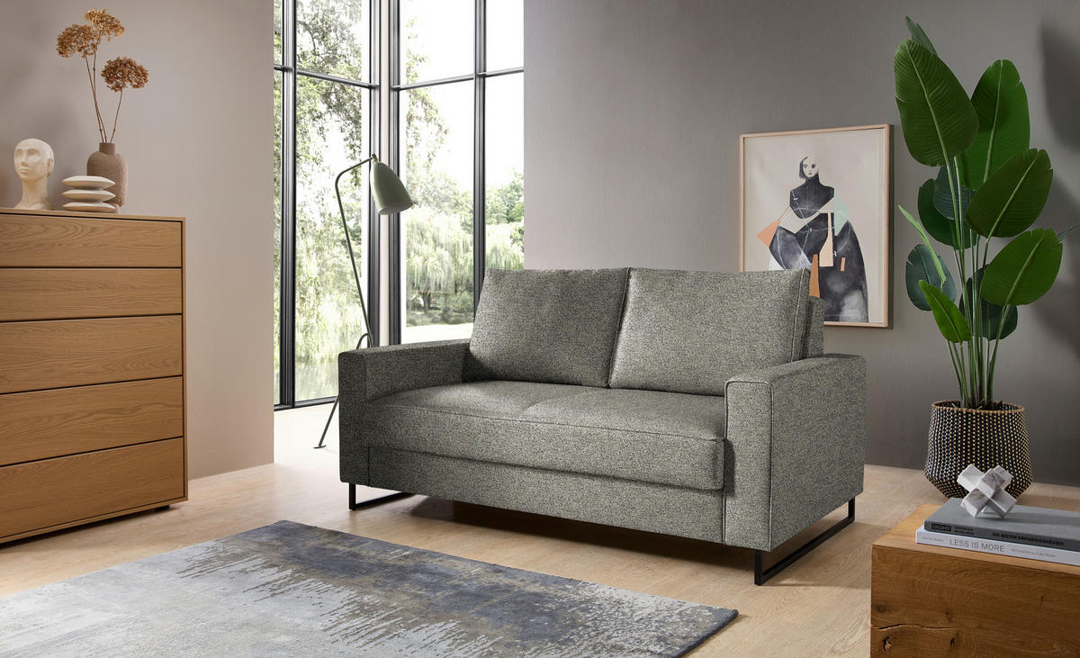 SCHLAFSOFA  in Flachgewebe Sandfarben  - Sandfarben/Schwarz, Design, Textil/Metall (174/90/95cm) - Bali