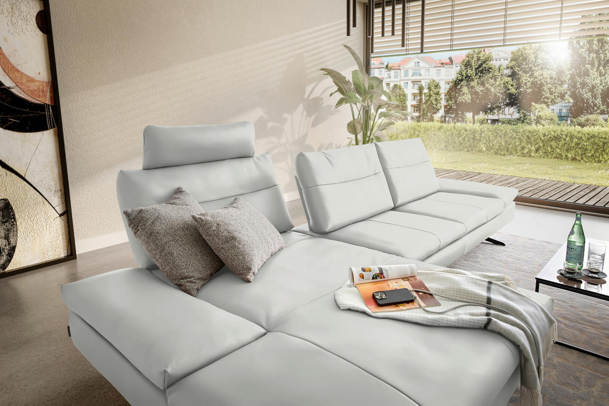 ECKSOFA in Echtleder Creme  - Creme/Schwarz, Modern, Leder/Metall (158/342cm) - Chilliano