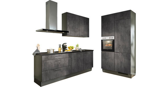 ECKKÜCHE 220/120 cm in Graphitfarben, Schwarz, Dunkelgrau - Dunkelgrau/Schwarz, Design, Holzwerkstoff/Metall (220/120cm) - Xora