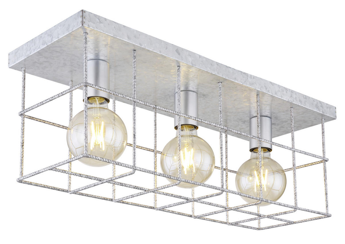 DECKENLEUCHTE Merril 60/20/25,8 cm   - Zinkfarben, Design, Metall (60/20/25,8cm) - Globo