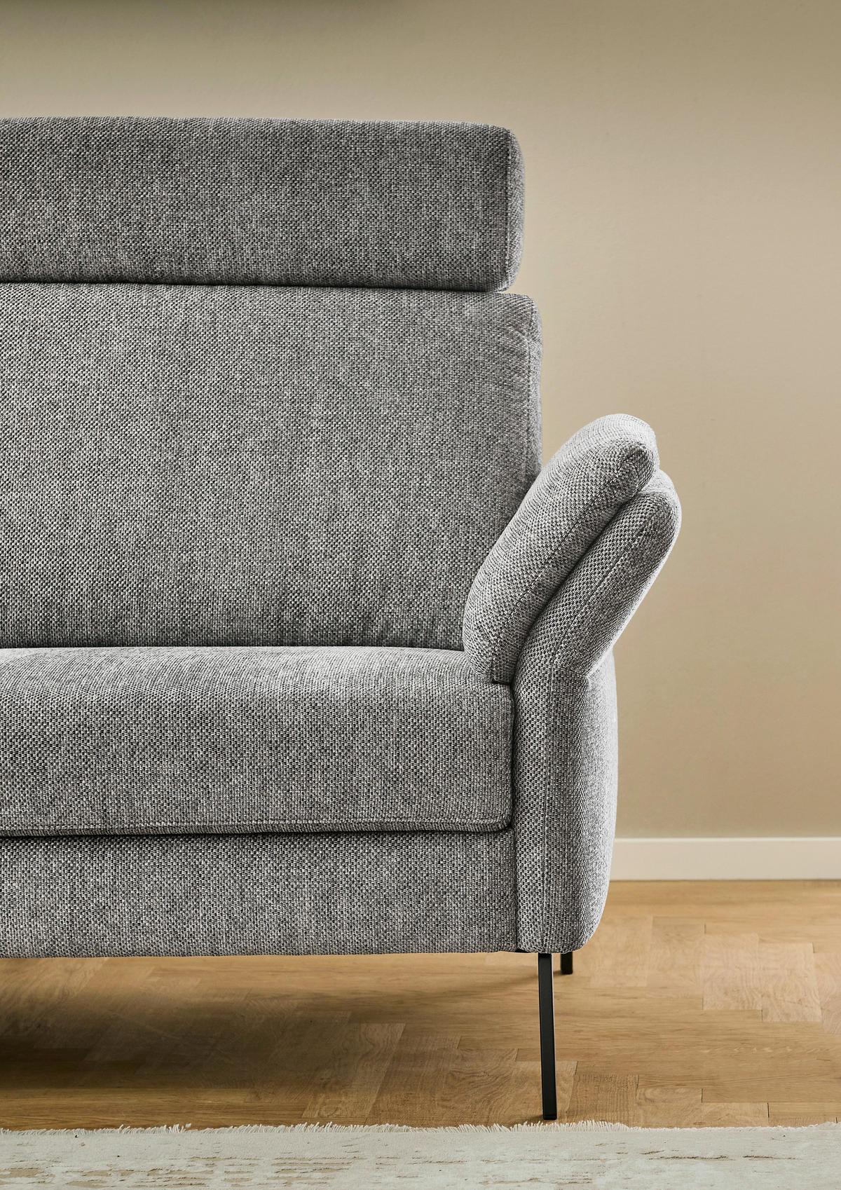 ECKSOFA Platinfarben Flachgewebe  - Platinfarben/Schwarz, KONVENTIONELL, Textil/Metall (253/273cm) - Pure Home Comfort