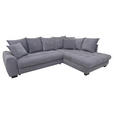 ECKSOFA Grau Cord Rückenkissen, Armlehnenkissen, Bettkasten, Schlaffunktion, Rücken echt, Liegefläche im Originalstoff  - Schwarz/Grau, KONVENTIONELL, Kunststoff/Textil (304/212cm) - Carryhome