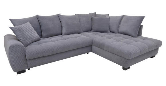 ECKSOFA Grau Cord Rückenkissen, Armlehnenkissen, Bettkasten, Schlaffunktion, Rücken echt, Liegefläche im Originalstoff  - Schwarz/Grau, KONVENTIONELL, Kunststoff/Textil (304/212cm) - Carryhome