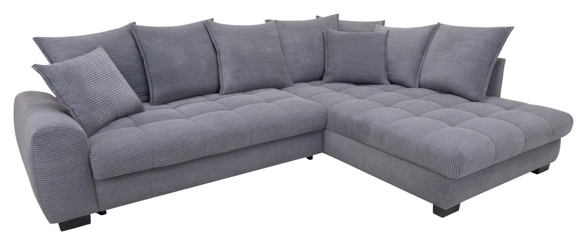 ECKSOFA Grau Cord Rückenkissen, Armlehnenkissen, Bettkasten, Schlaffunktion, Rücken echt, Liegefläche im Originalstoff  - Schwarz/Grau, KONVENTIONELL, Kunststoff/Textil (304/212cm) - Carryhome