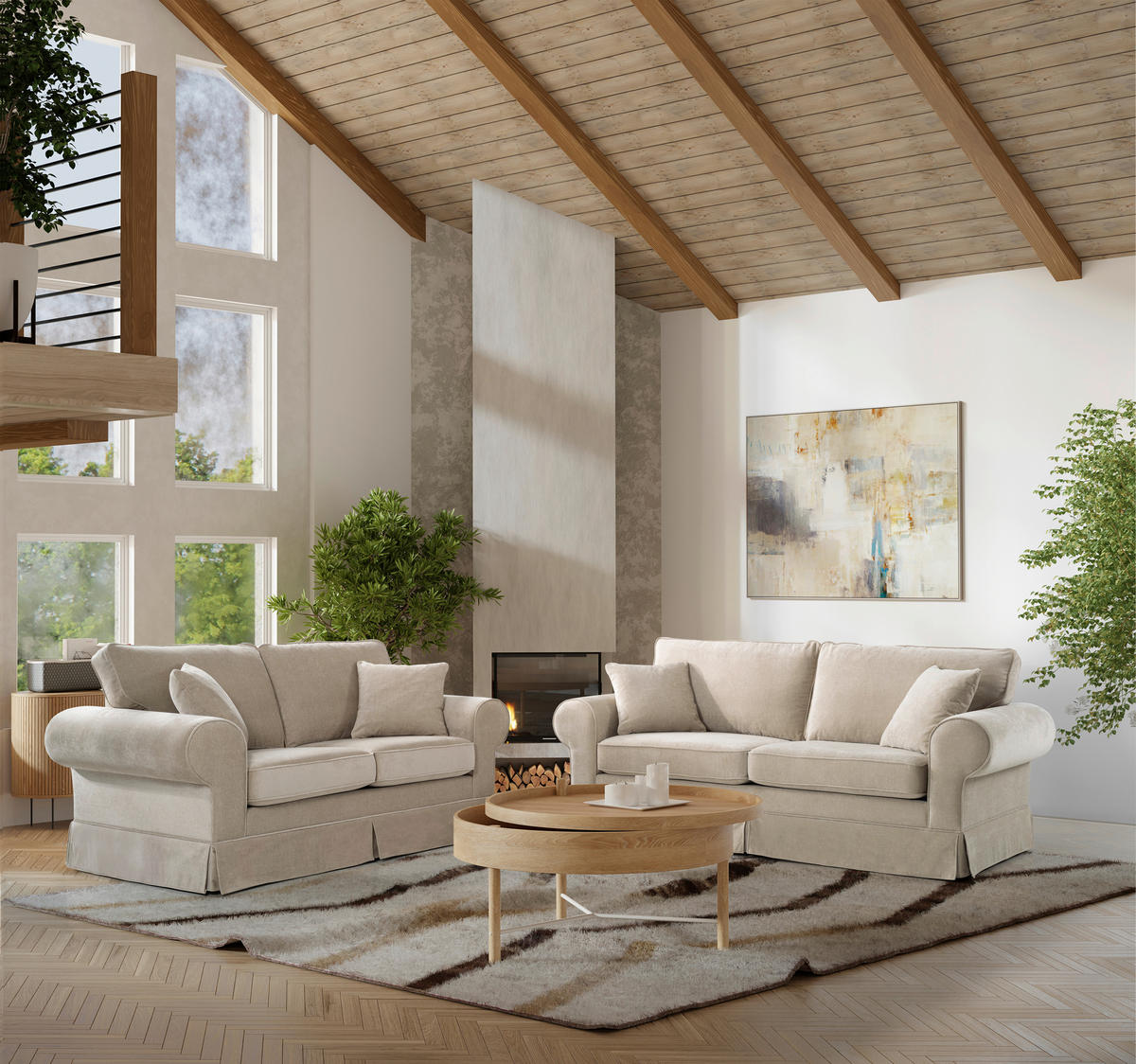 3-SITZER-SOFA Chenille Beige  - Beige/Naturfarben, Design, Holz/Textil (222/91/91cm)