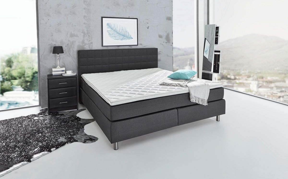 BOXSPRINGBETT 180/200 cm  in Anthrazit  - Anthrazit/Alufarben, Konventionell, Textil/Metall (180/200cm) - Carryhome