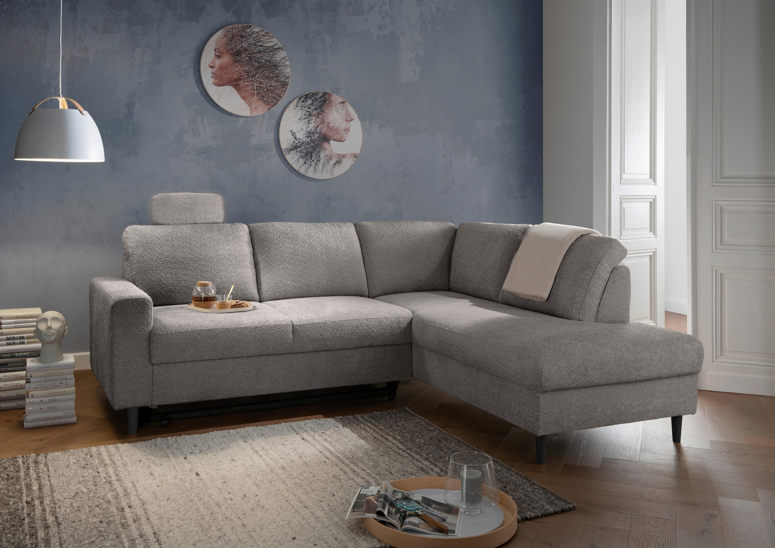 ECKSCHLAFSOFA in Anthrazit Textil   - Anthrazit/Schwarz, Modern, Holz/Textil (242/200cm) - Livetastic