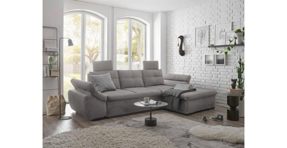 ECKSOFA in Mikrovelours Hellgrau - Hellgrau/Schwarz, KONVENTIONELL, Kunststoff/Textil (275/170cm) - Carryhome