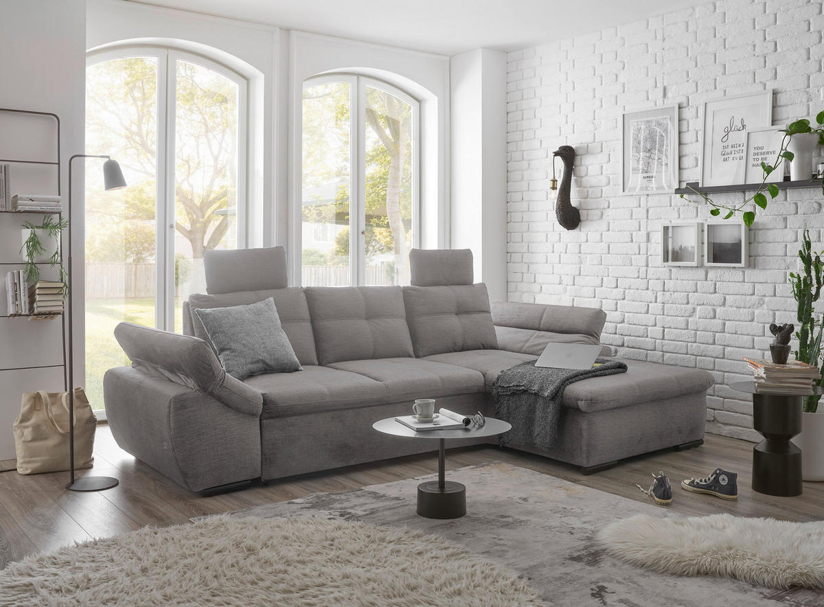 ECKSOFA in Mikrovelours Hellgrau  - Hellgrau/Schwarz, Konventionell, Kunststoff/Textil (275/170cm) - Carryhome