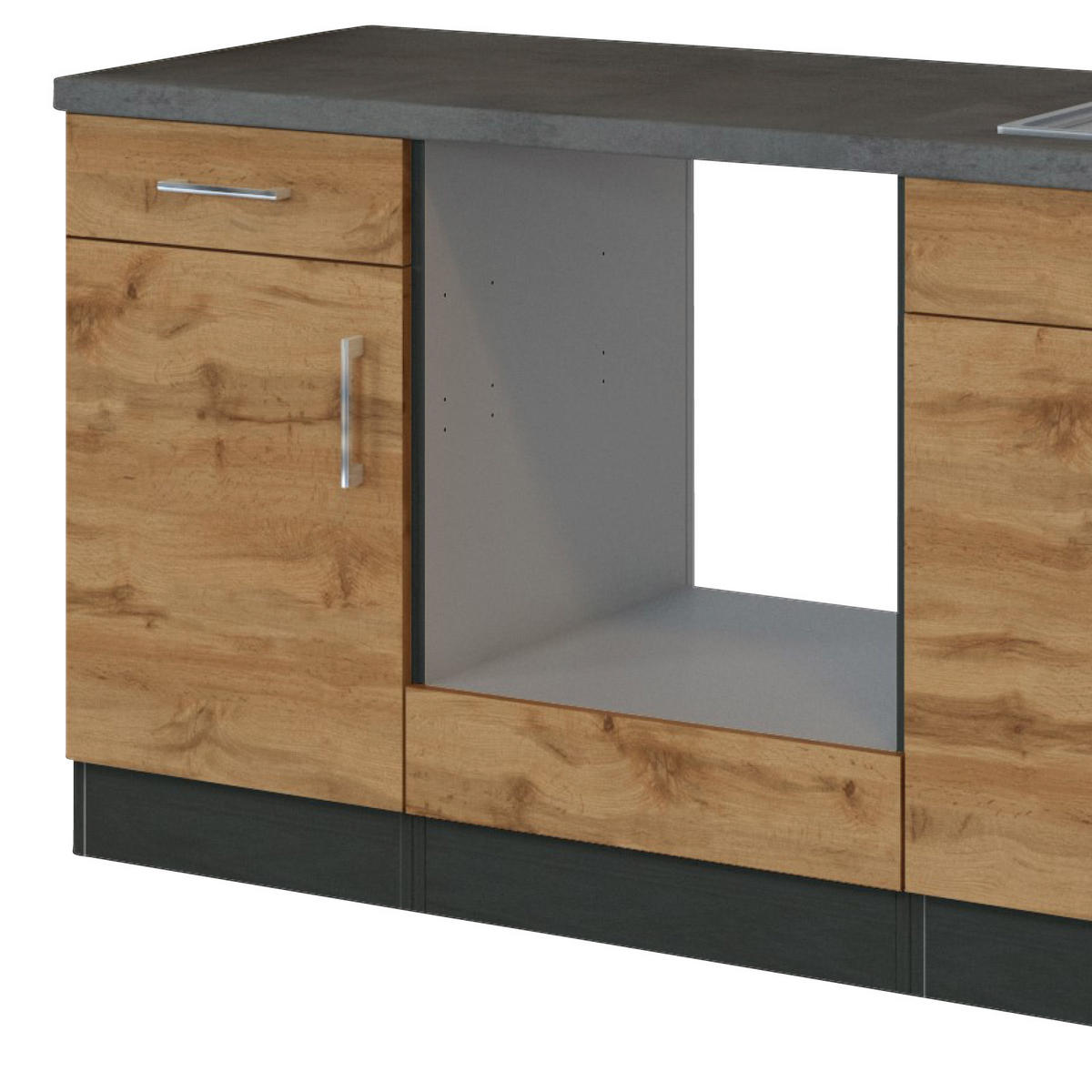KÜCHENLEERBLOCK 210 cm   in Schieferfarben, Eiche Wotan  - Chromfarben/Schieferfarben, Modern, Holzwerkstoff/Metall (210cm) - Held